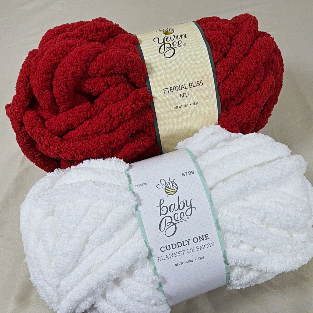 Yarn Bee Jumbo Chenille Yarn Lot Red White Eternal Bliss Cuddly One 8 oz